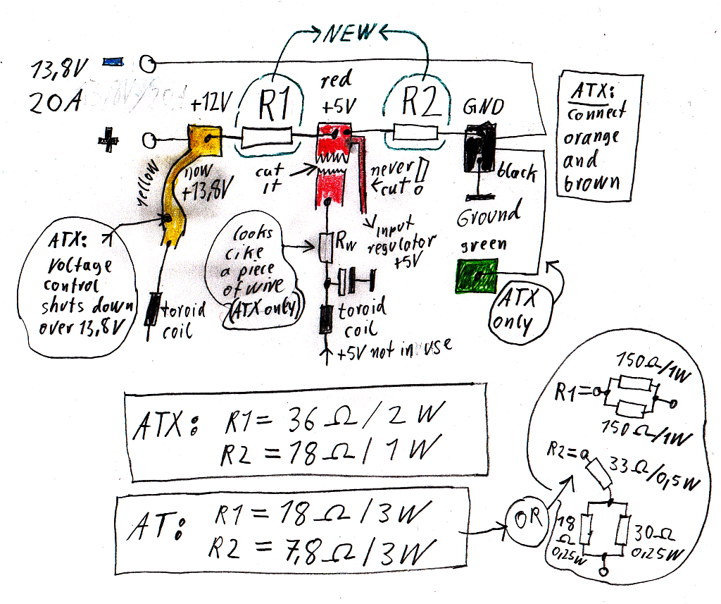 Converting Computer Power Supplies (PSU) to stabilized 13.8 V DC 20 A